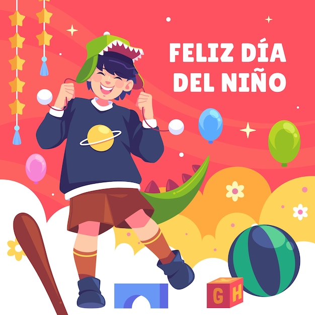 スペイン語で子供の日を祝うためのフラットイラスト