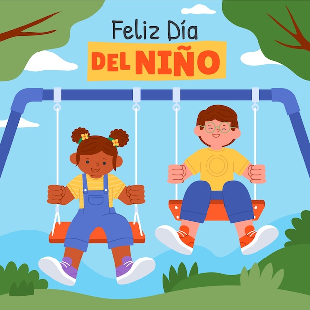 Flat illustration for children's day in spanish