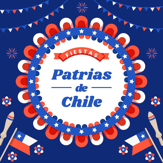칠레 축제 파트리아스 축하를 위한 평면 그림
