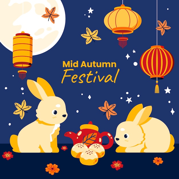 Illustrazione piatta per la celebrazione del festival di metà autunno cinese