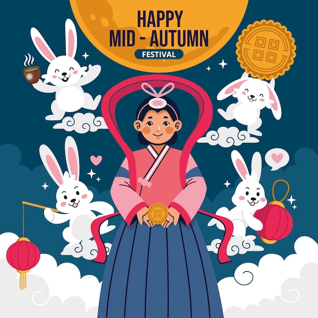 Vector flat illustration for chinese mid-autumn festival celebration