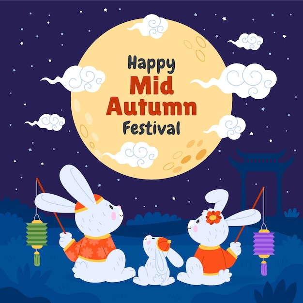 Flat illustration for chinese mid-autumn festival celebration