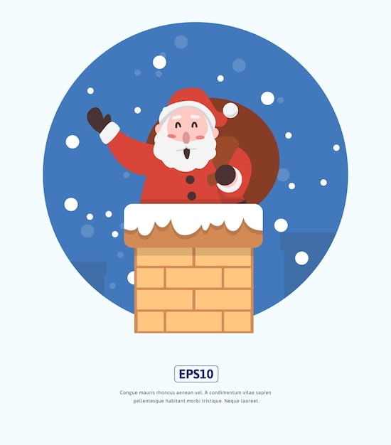 Flat illustration christmas santa claus enter the chimney can be used for print, web, app