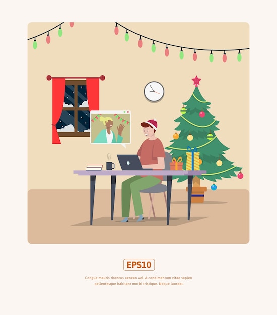 Flat illustration christmas video call can be used for print, web, app, infographic, etc