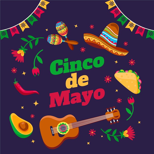 Vettore illustrazione piatta per la celebrazione del cinco de mayo