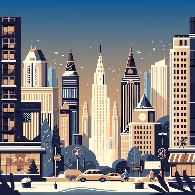 flat illustration of city buildings business district landscape