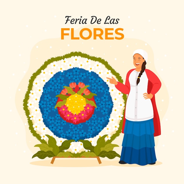 Vector flat illustration for colombian feria de las flores celebration