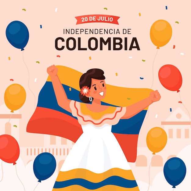 Flat illustration for colombian independence day celebration