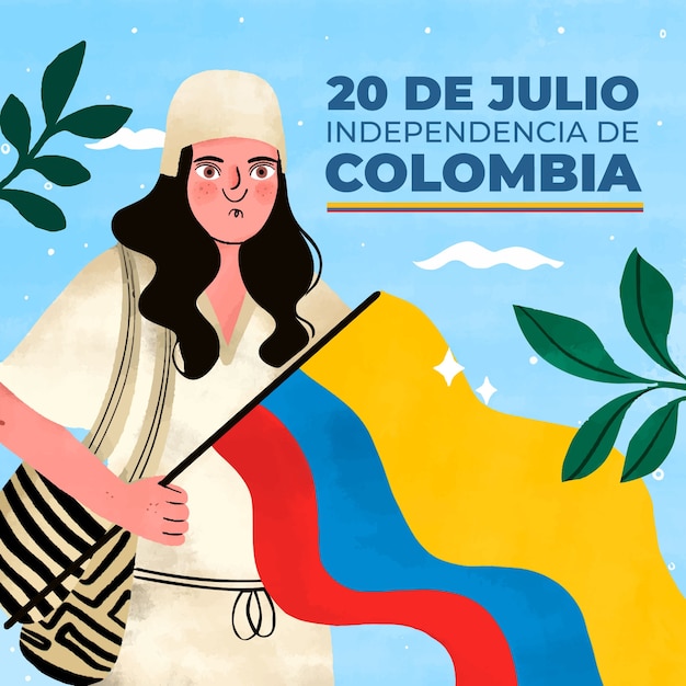 콜롬비아 독립 기념일 축하를 위한 평면 그림