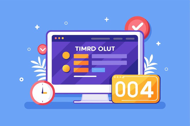 Vector a flat illustration of a computer displaying a timeout error message with customizable options and a timer counting down 504 error gateway timeout customizable flat illustration