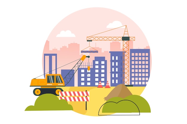 Vector the flat illustration of construction site under construction