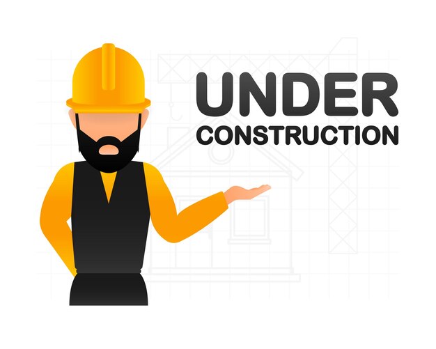 Flat illustration under construction for site design with man vector banner web banner