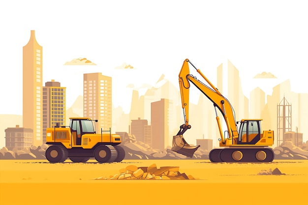 Vector flat illustration construction vehicles equipment