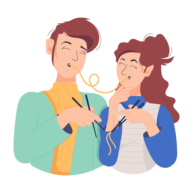 Vector flat illustration of couple eating