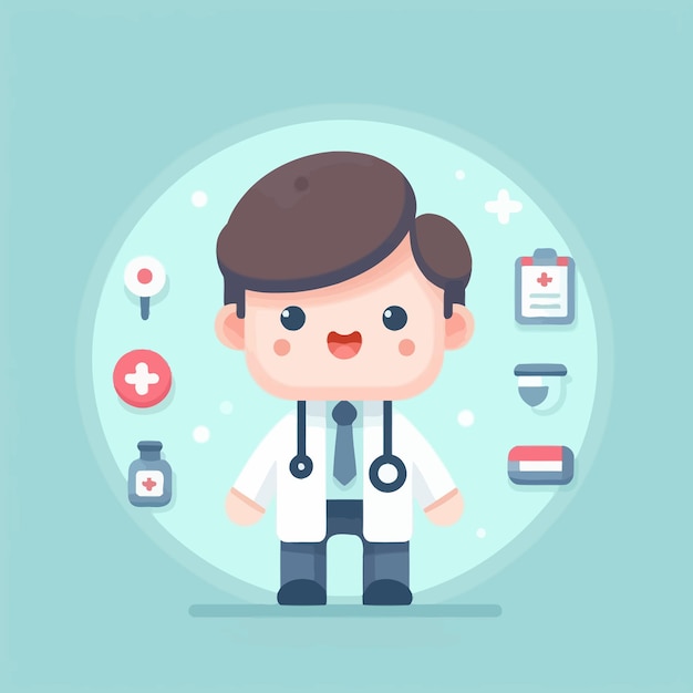 Vector a flat illustration of a cute doctor with a minimalist background