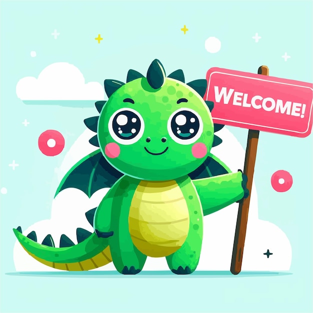 a flat illustration of cute dragon with kawaiii style