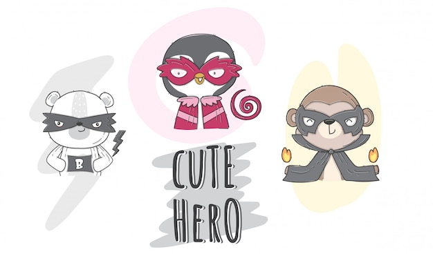 Vector flat illustration cute hero animal