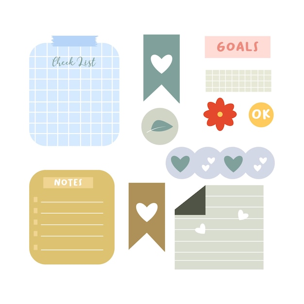 Vector flat illustration of cute journal stickers set