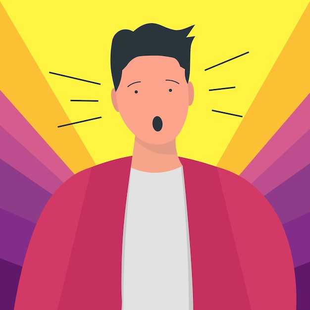 Flat illustration cute man shocked and surprised face expression