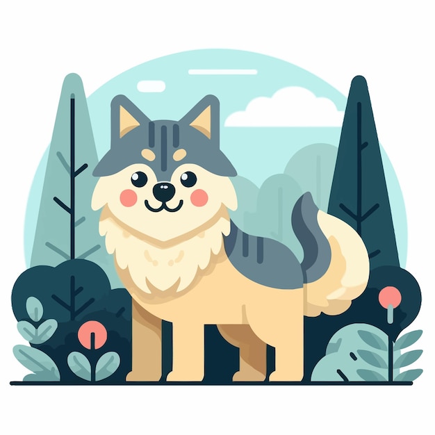 A flat illustration of cute wolf