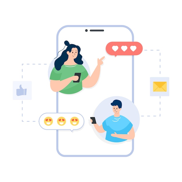 A flat illustration of dating app, romantic messages