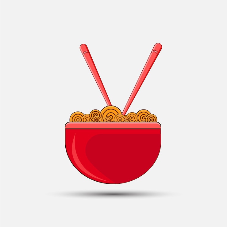 Vector flat illustration of delicious noodles in a bowl design