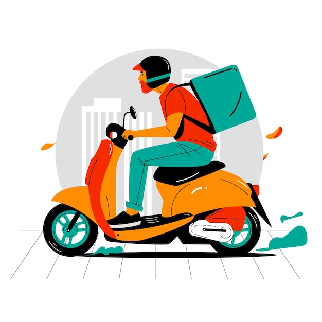 Flat illustration delivery rider isolated