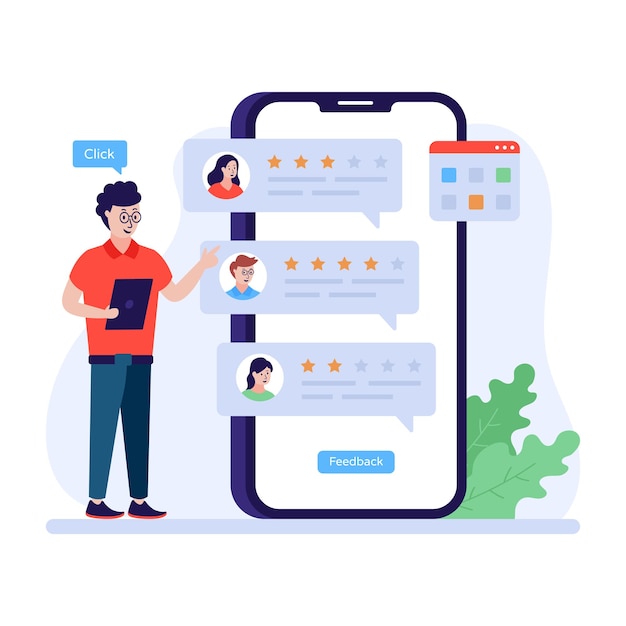 ベクトル カスタマーレビューを示すフラットなイラスト