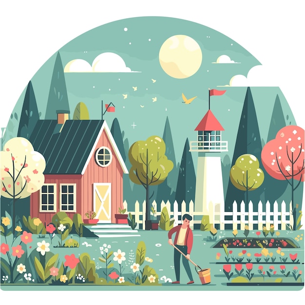Vector a flat illustration design of daily activity in spring season in the world