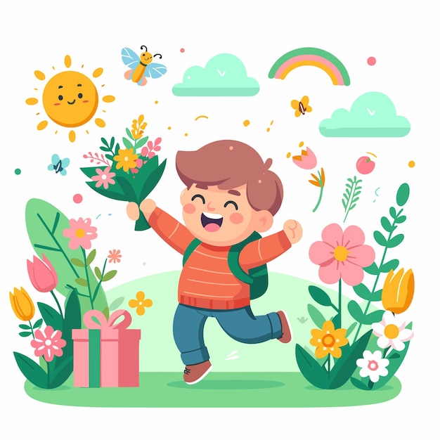 a flat illustration design of daily activity in spring season in the world