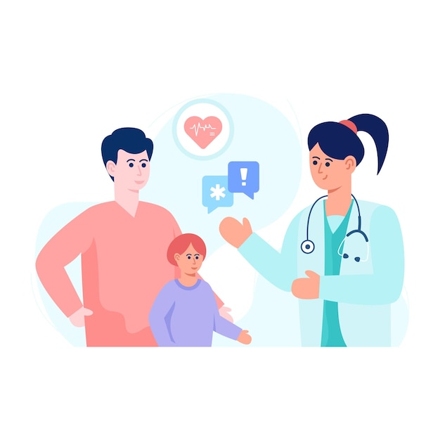 A flat illustration design of doctors discussion health team