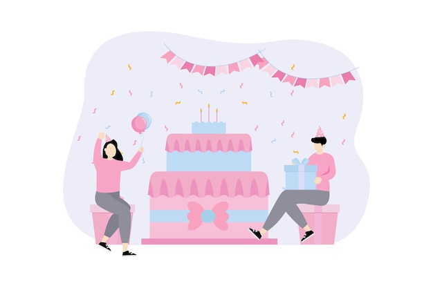 Flat Illustration Design voor verjaardagsfeesten