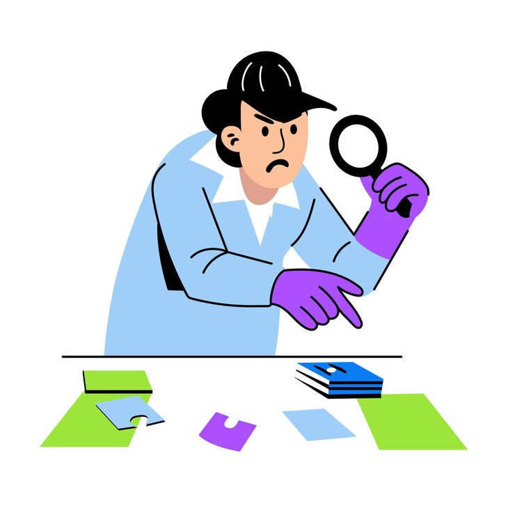 Vector a flat illustration of detective solving puzzle mystery