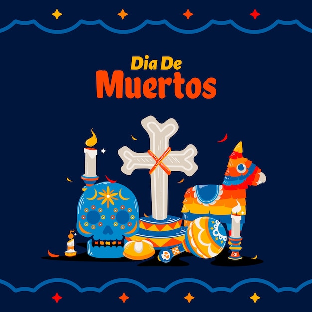 Flat illustration for dia de muertos celebration