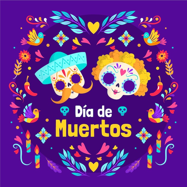 Flat illustration for dia de muertos celebration