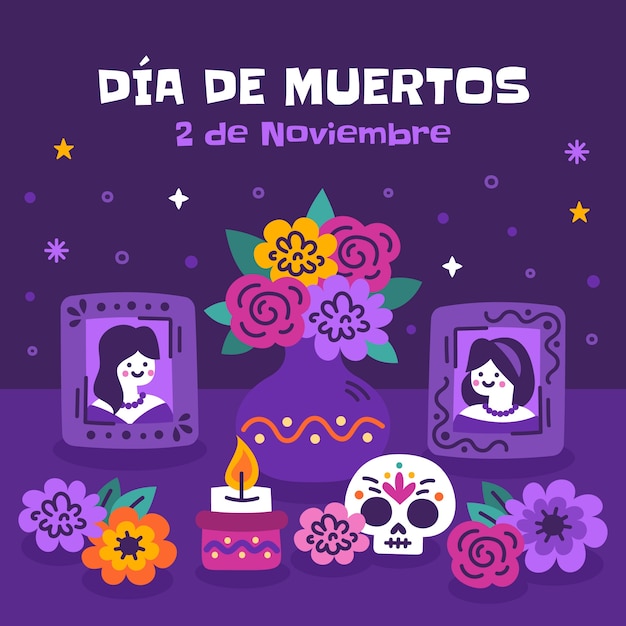 Flat illustration for dia de muertos celebration