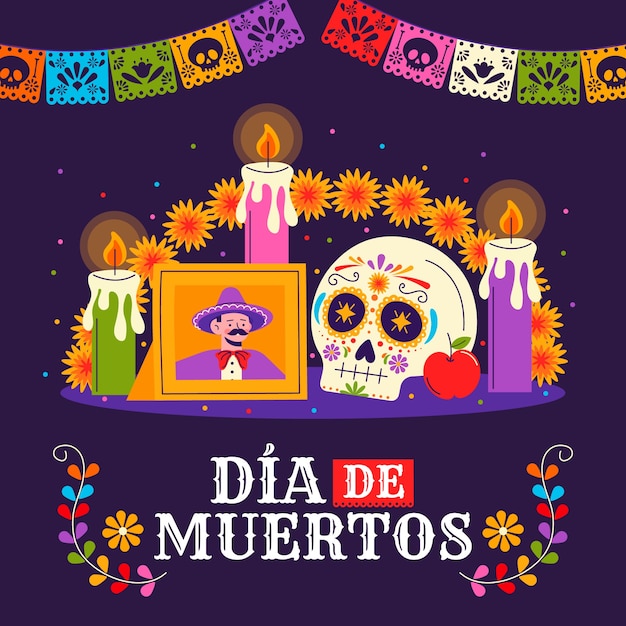 Vettore illustrazione piatta per la celebrazione del dia de muertos