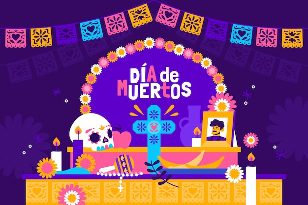 Flat illustration for dia de murtos celebration