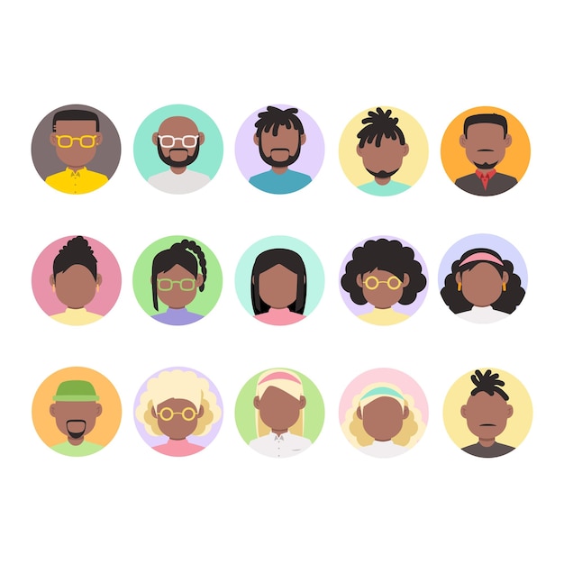 Flat illustration different black people icons pack premium vector