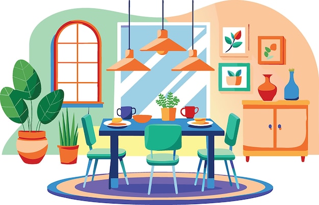 Vector flat illustration of a dinning room vector illustration