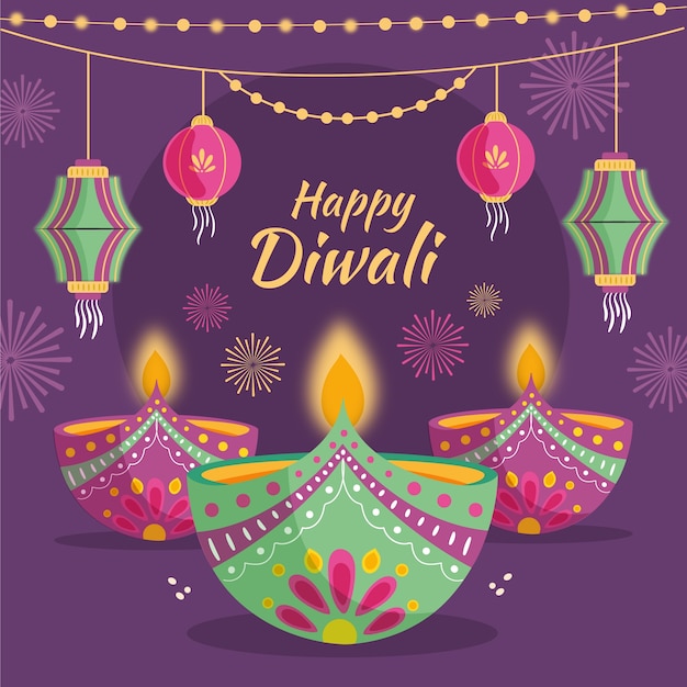 Vettore illustrazione piatta per la celebrazione del diwali