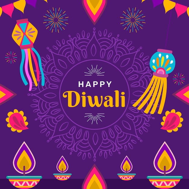 Vettore illustrazione piatta per la celebrazione del festival di diwali