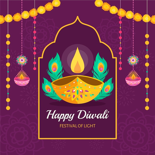 Flat illustration for diwali festival celebration