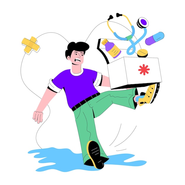 Vector flat illustration of doctor falling