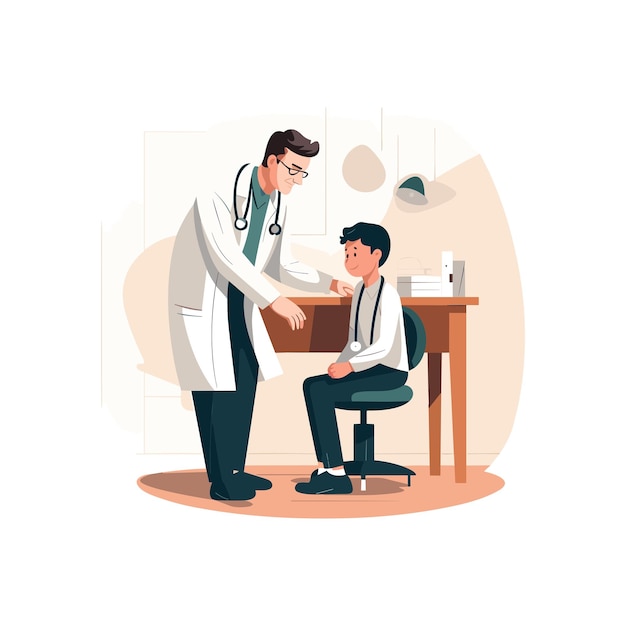 flat illustration doctor is examining a child's white background