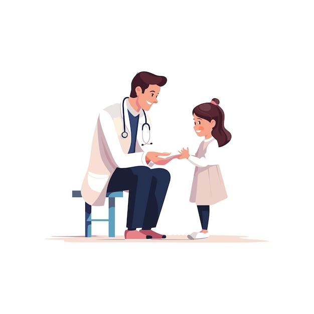 flat illustration doctor is examining a child's white background