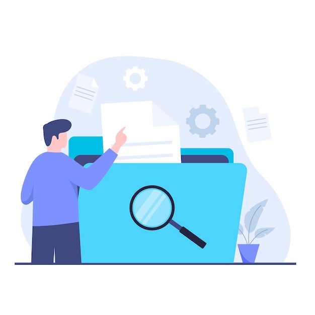 Flat illustration of document search design concept. illustration for websites, landing pages, mobile applications, posters and banners