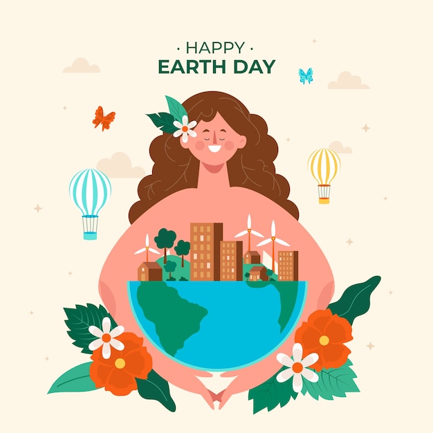 Flat illustration for earth day celebration with people planting