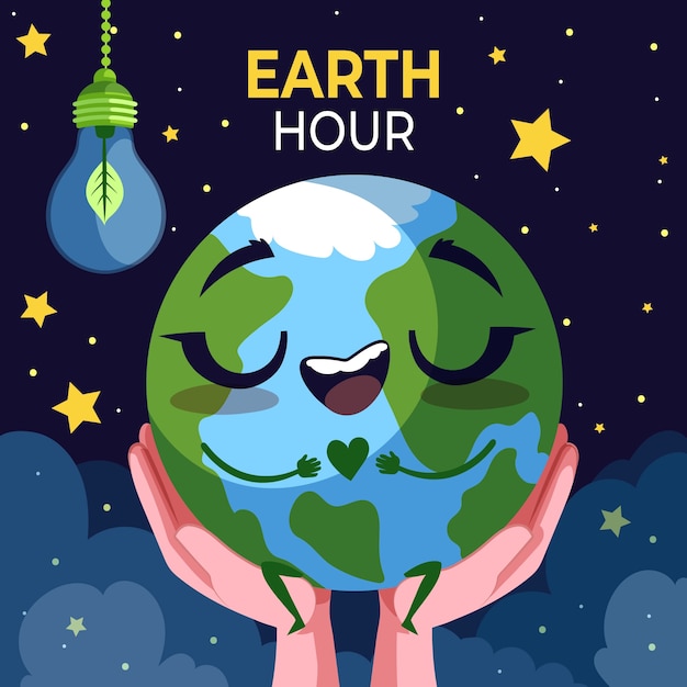 アース・アワー (Earth Hour) のフラットイラスト