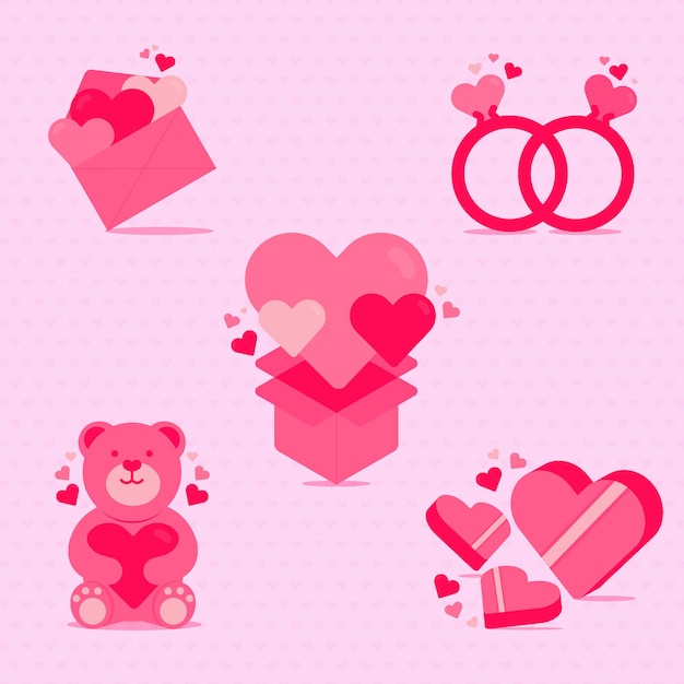 Vector flat illustration elements collection for valentines day celebration